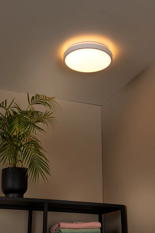 Lucide DASHER - Plafonnière Badkamer - Ø 29,3 cm - LED - 1x12W 2700K - IP44 - Beweging & dag/nacht sensor - Wit - sfeer 1